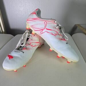 Puma Neon Attacanto FG/AG Jr. Soccer Cleats White Fire Orchid Youth Size 3.5